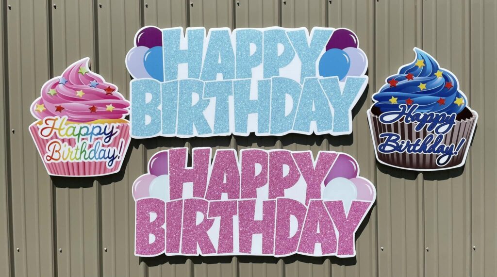 Blue & Pink Happy Birthday Small Signs